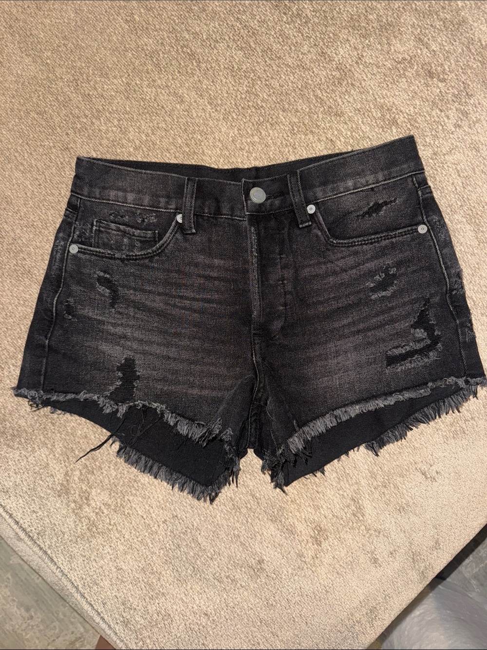 Blank NYC Black Distressed Frayed Hem Jean Shorts